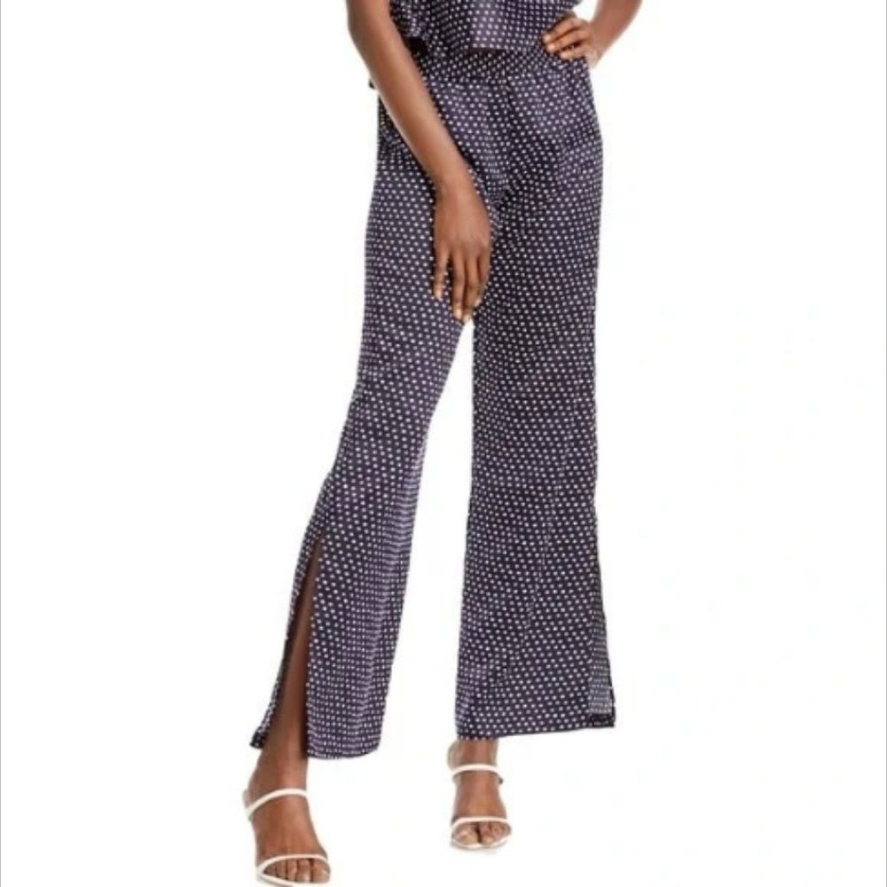 Aqua Navy w White Polka Dot, Wide Leg Pant, sz M